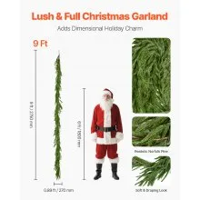 Faux Norfolk Christmas Garland 9Ft Artificial Greenery Xmas Decor for Fireplace