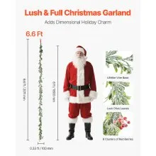 6.6Ft Christmas Garland with Vines Berries Olive Leaves and Light String