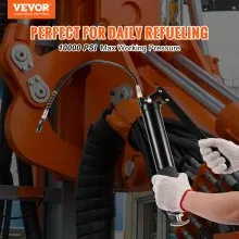 VEVOR Grease Gun, 10000 PSI Max. Working Pressure, 20 OZ / 600 CC Capacity Heavy Duty Lever Action Grease Gun Kit, Includes 18.5 Inch Flexible Hose, 2 Black Flat Couplers, and 1 Straight Metal Pipes