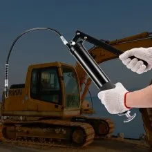 VEVOR Grease Gun, 10000 PSI Max. Working Pressure, 20 OZ / 600 CC Capacity Heavy Duty Lever Action Grease Gun Kit, Includes 18.5 Inch Flexible Hose, 2 Black Flat Couplers, and 1 Straight Metal Pipes