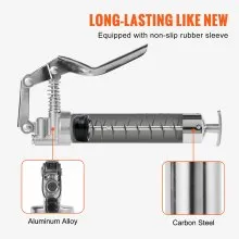 VEVOR Pistol Grip Grease Gun, 3500 PSI, 4 OZ / 120 CC Capacity Heavy Duty Professional Grease Gun, with 11.65 Inch Flexible Hose 2 Black Flat Couplers, 1 Reinforced Nozzle, and 2 Rigid Metal Pipes