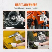 VEVOR Pistol Grip Grease Gun, 3500 PSI, 4 OZ / 120 CC Capacity Heavy Duty Professional Grease Gun, with 11.65 Inch Flexible Hose 2 Black Flat Couplers, 1 Reinforced Nozzle, and 2 Rigid Metal Pipes