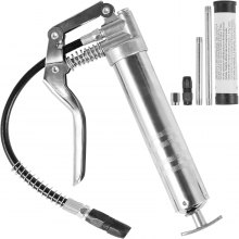 VEVOR Pistol Grip Grease Gun, 3500 PSI, 4 OZ / 120 CC Capacity Heavy Duty Professional Grease Gun, with 11.65 Inch Flexible Hose 2 Black Flat Couplers, 1 Reinforced Nozzle, and 2 Rigid Metal Pipes