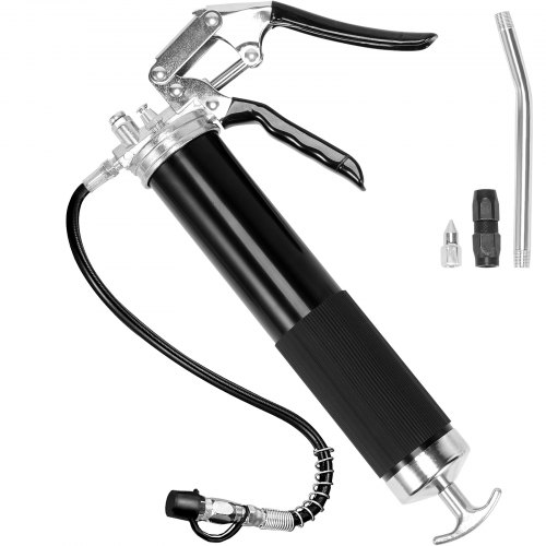 VEVOR Pistol Grip Grease Gun, 6000 PSI, 14 OZ / 400 CC Capacity Heavy Duty Professional Grease Gun, with 17.72 Inch Flexible Hose 1 Black Flat Coupler, 1 Pointed Coupler, and 1 Bent Metal Pipe
