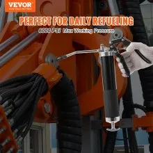 VEVOR Pistol Grip Grease Gun, 6000 PSI, 14 OZ / 400 CC Capacity Heavy Duty Professional Grease Gun, with 17.72 Inch Flexible Hose 1 Black Flat Coupler, 1 Pointed Coupler, and 1 Bent Metal Pipe