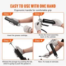 VEVOR Pistol Grip Grease Gun, 6000 PSI, 14 OZ / 400 CC Capacity Heavy Duty Professional Grease Gun, with 17.72 Inch Flexible Hose 1 Black Flat Coupler, 1 Pointed Coupler, and 1 Bent Metal Pipe