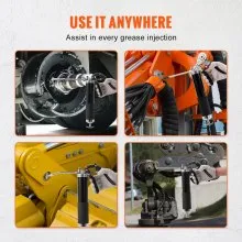 VEVOR Pistol Grip Grease Gun, 6000 PSI, 14 OZ / 400 CC Capacity Heavy Duty Professional Grease Gun, with 17.72 Inch Flexible Hose 1 Black Flat Coupler, 1 Pointed Coupler, and 1 Bent Metal Pipe