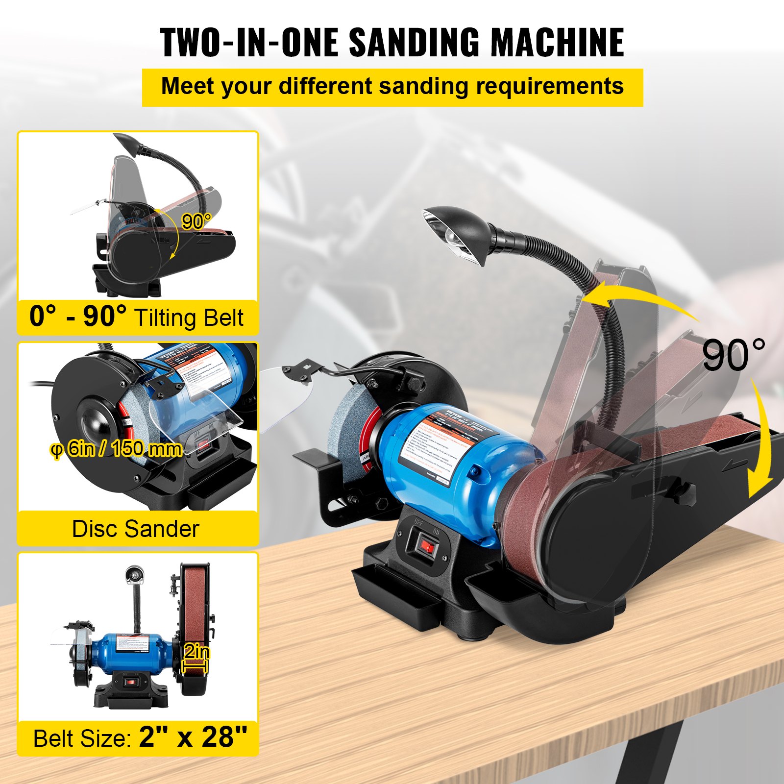 VEVOR 2 IN 1 2inch Belt Grinder for Knife Making 6inch 3450rpm per min Belt and Disc Bench Sander 90 Degree Belt Holder with Sturdy Base and LED Working Lamp