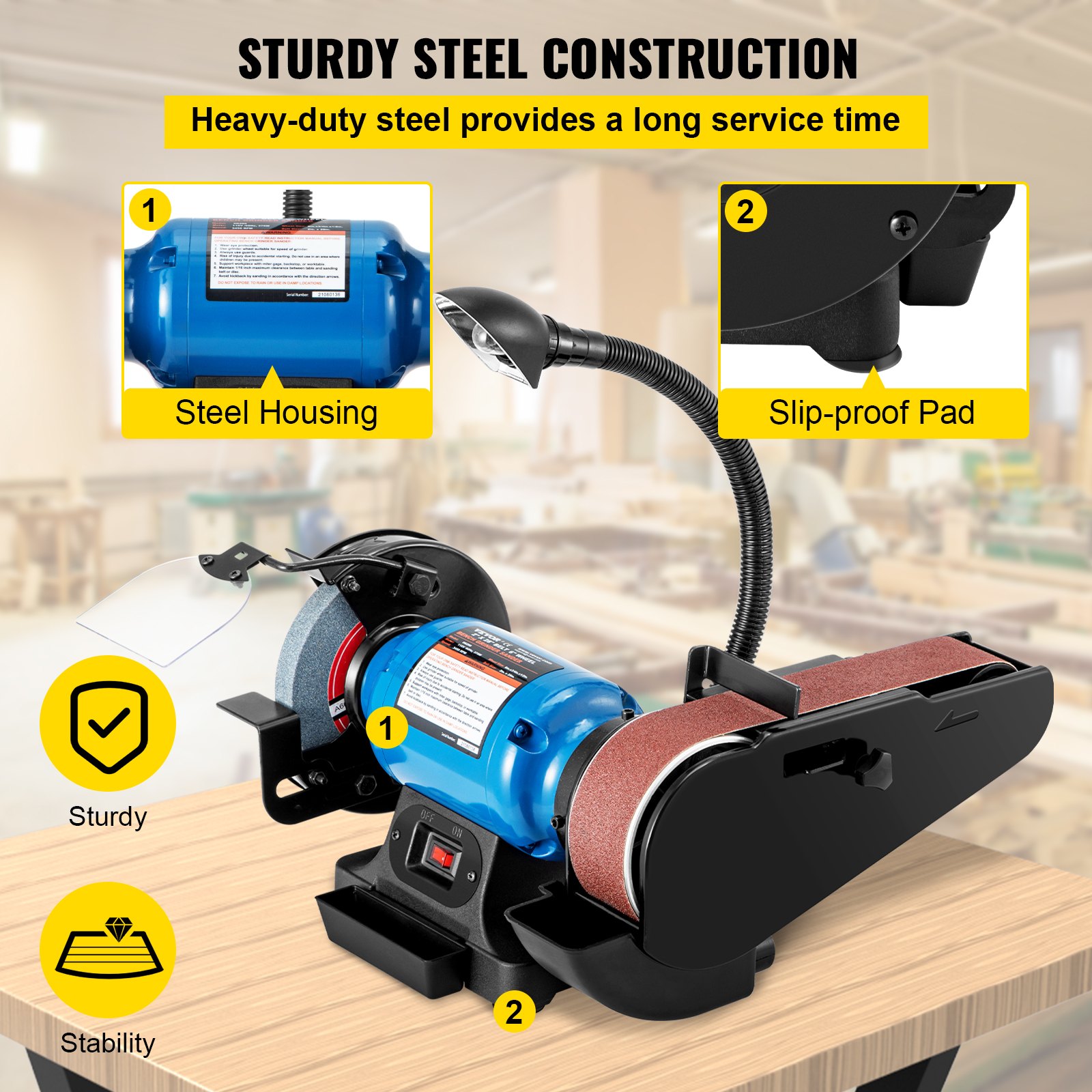 VEVOR 2 IN 1 2inch Belt Grinder for Knife Making 6inch 3450rpm per min Belt and Disc Bench Sander 90 Degree Belt Holder with Sturdy Base and LED Working Lamp