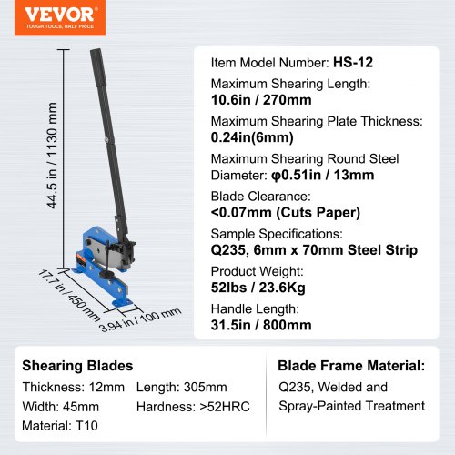 VEVOR 12" Manual Hand Plate Shear for Metal Sheet Processing, HS-12 Benchtop Cutter with Q235 Material, for Crafts Thick Steel Crafting, Heavy Duty Roll Press Machine for Builders, DIY Enthusiasts