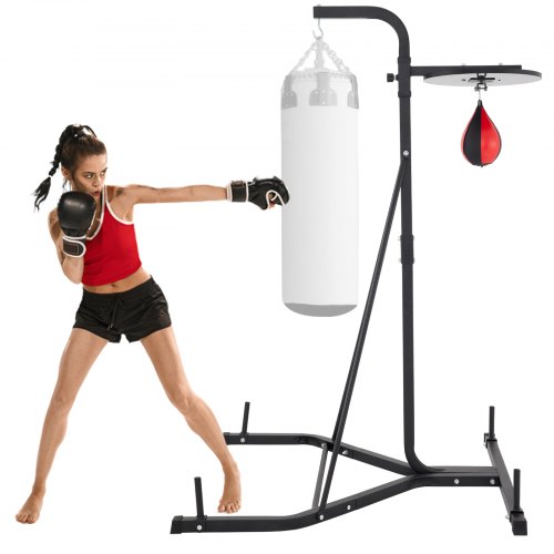 VEVOR Heavy Bag Stand with Speed Ball , Height Adjustable Punching Bag Stand, Foldable Boxing Bag Stand Steel Sandbag Rack Freestanding Up to 132 lbs for Home and Gym Fitness.