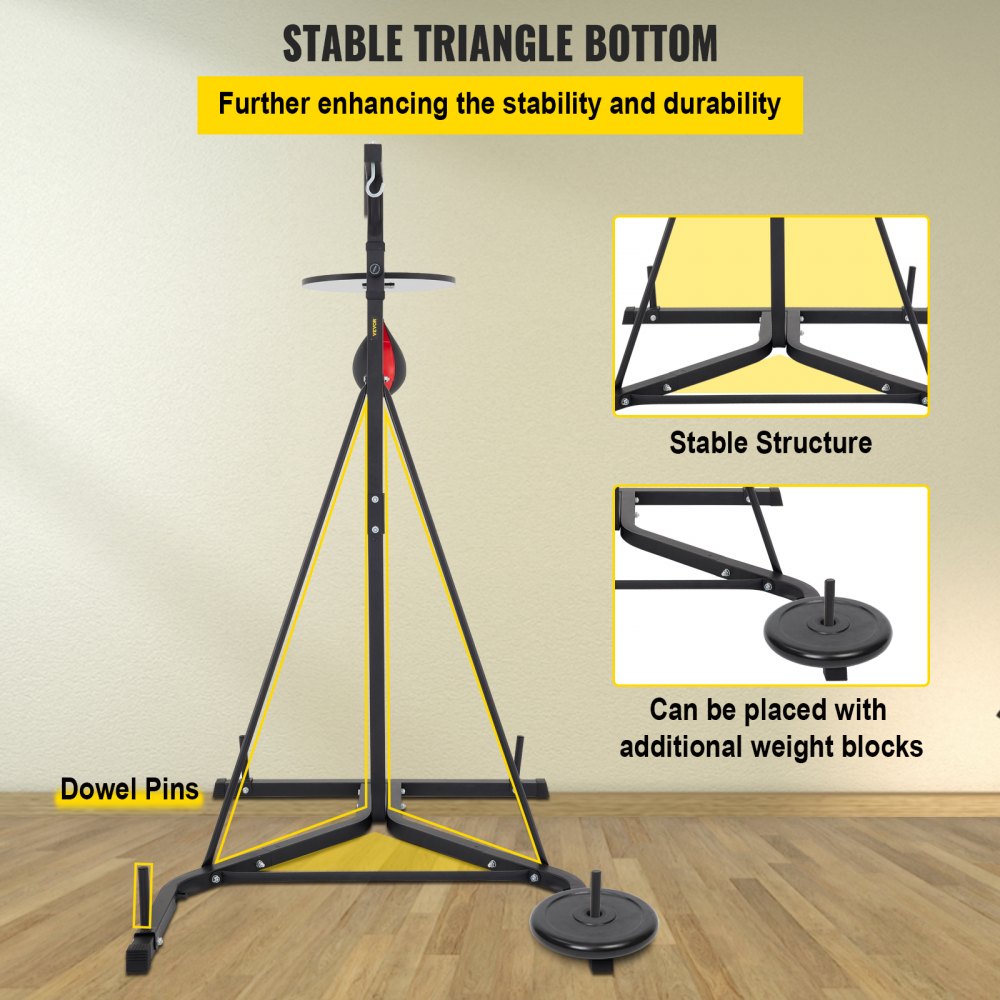 VEVOR heavy bag stand with stable triangle base for enhanced stability and durability.