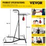 VEVOR heavy bag stand featuring dimensions and usage for boxing, speed bag, and combat training.