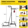 VEVOR heavy bag stand featuring dimensions and usage for boxing, speed bag, and combat training.