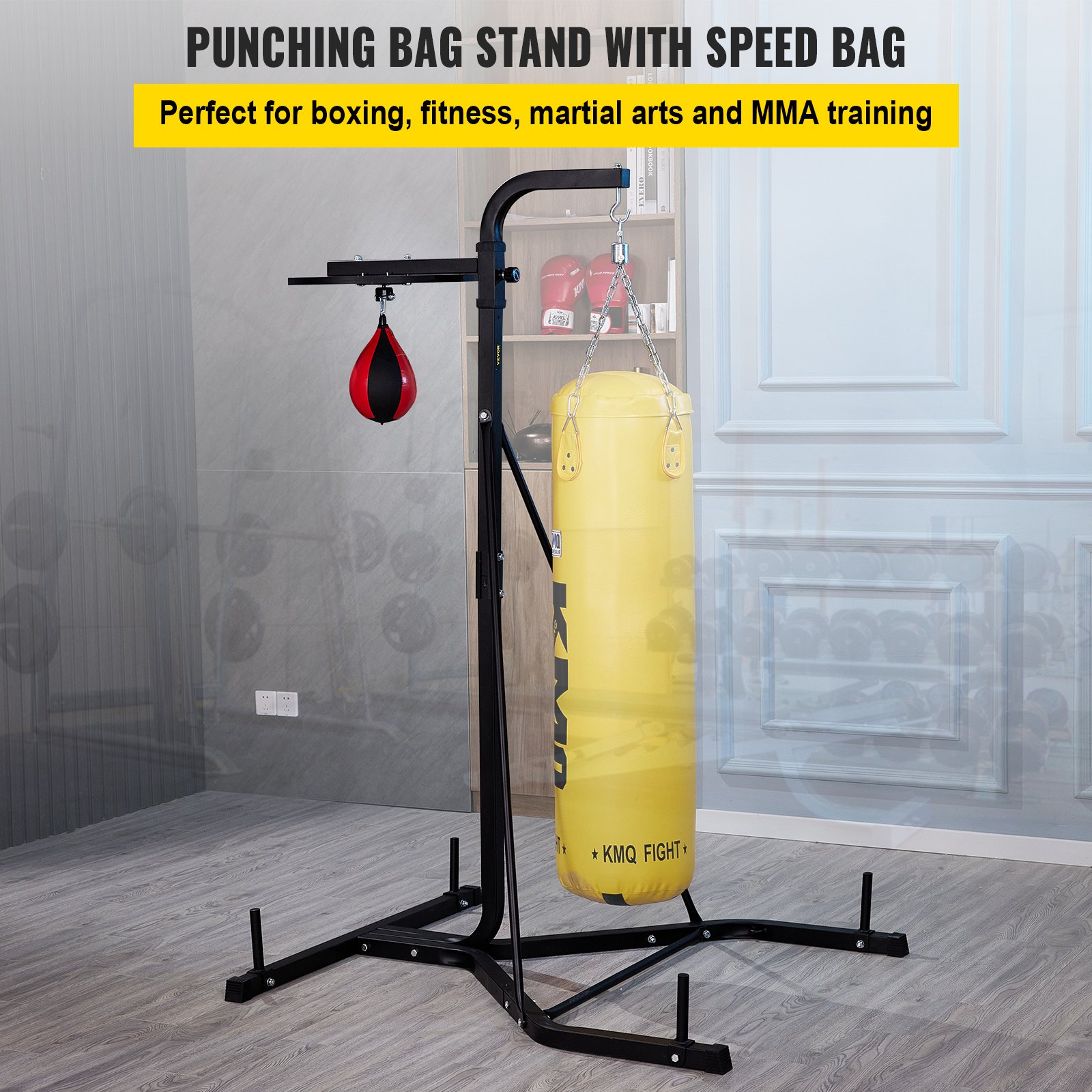 VEVOR heavy bag stand with speed bag for boxing, fitness, martial arts, and mma training.