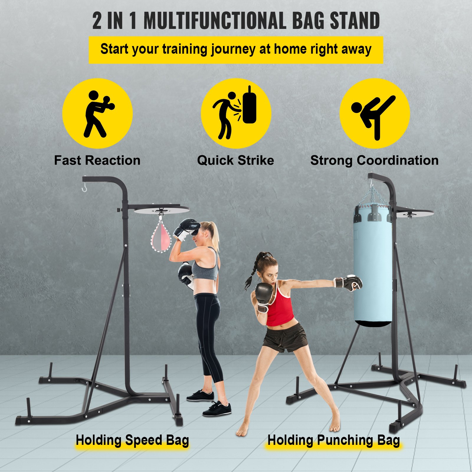 VEVOR heavy bag stand: multifunctional, supports speed and punching bags, strong training aid.