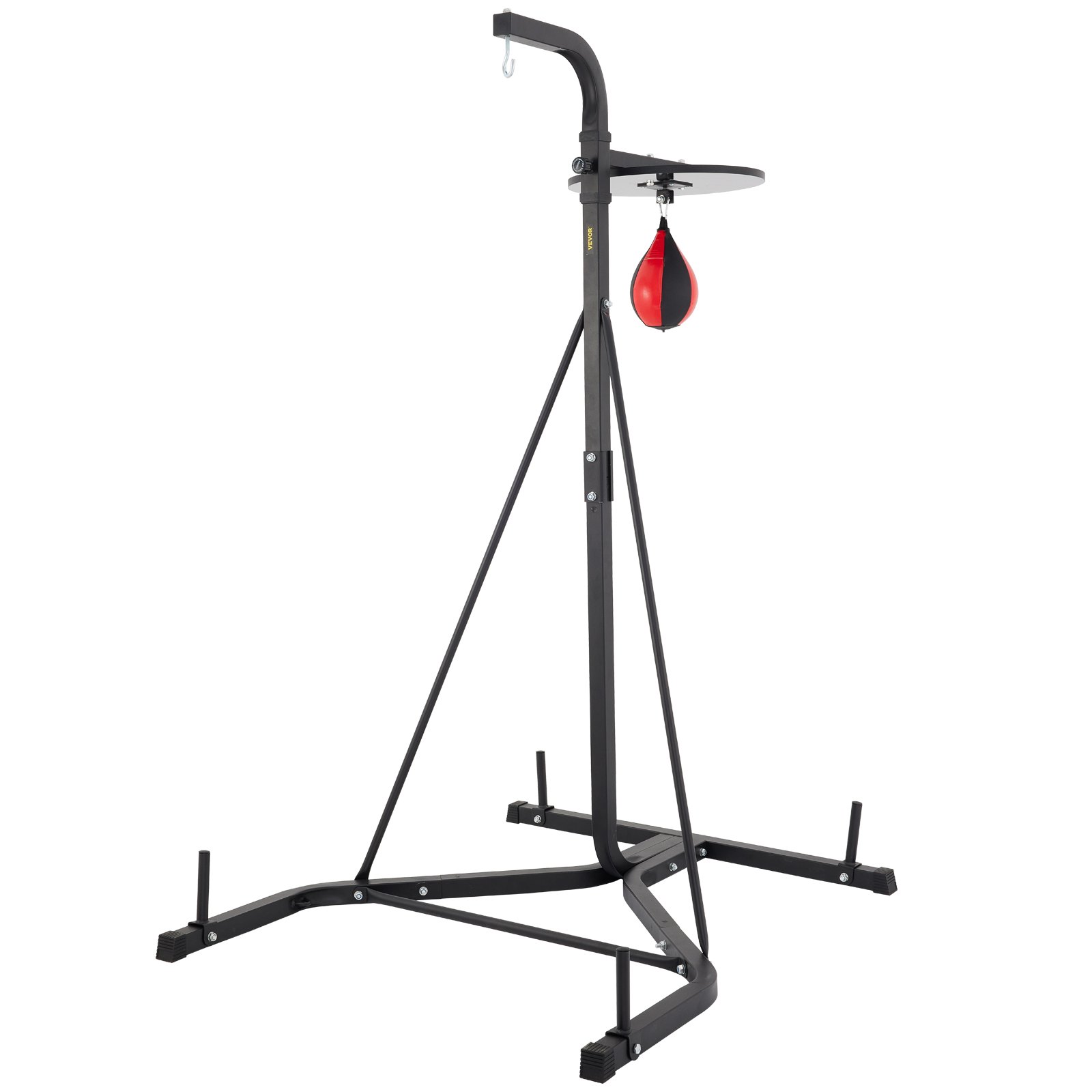 VEVOR heavy bag stand with speedball platform and robust black frame.