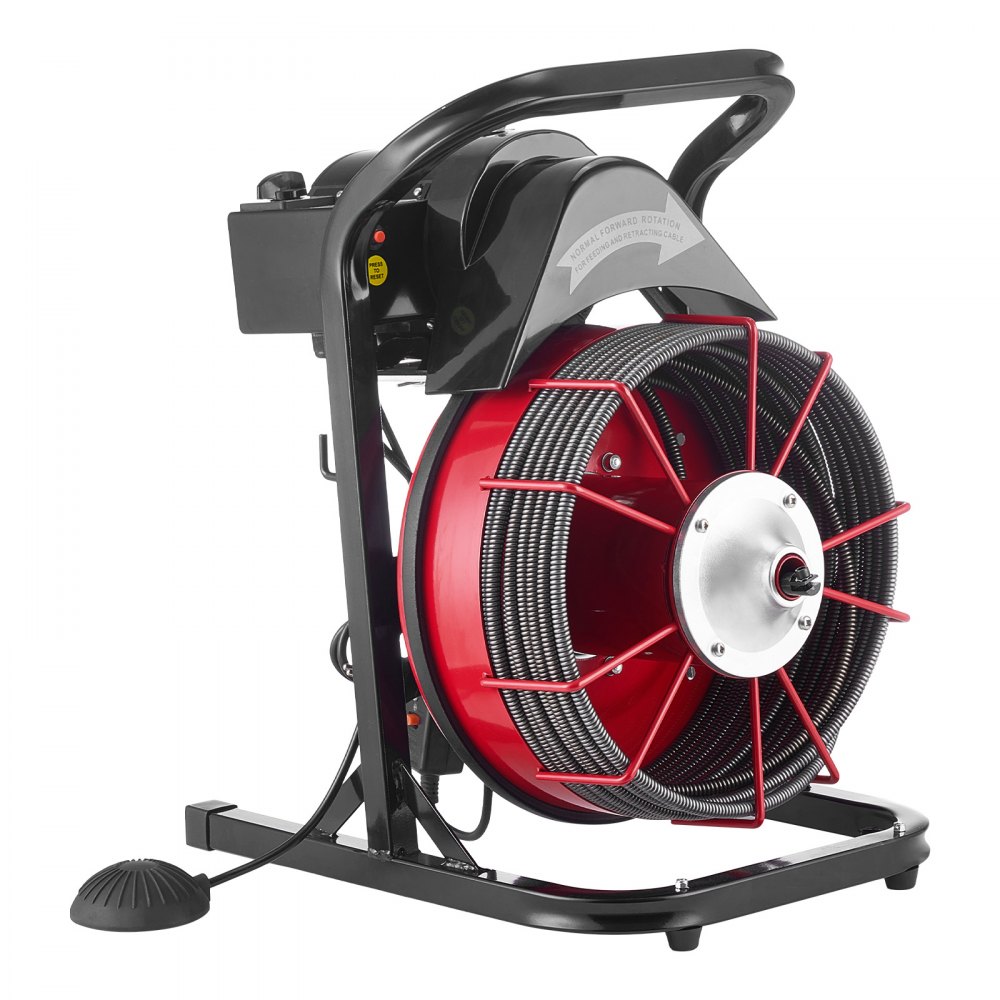 VEVOR Drain Cleaner Machine 75 FT x 1/2 Inch, Sewer Snake Auger Manual Feed with 4 Cutters & Air-activated Foot Switch for 2" to 6" Pipes