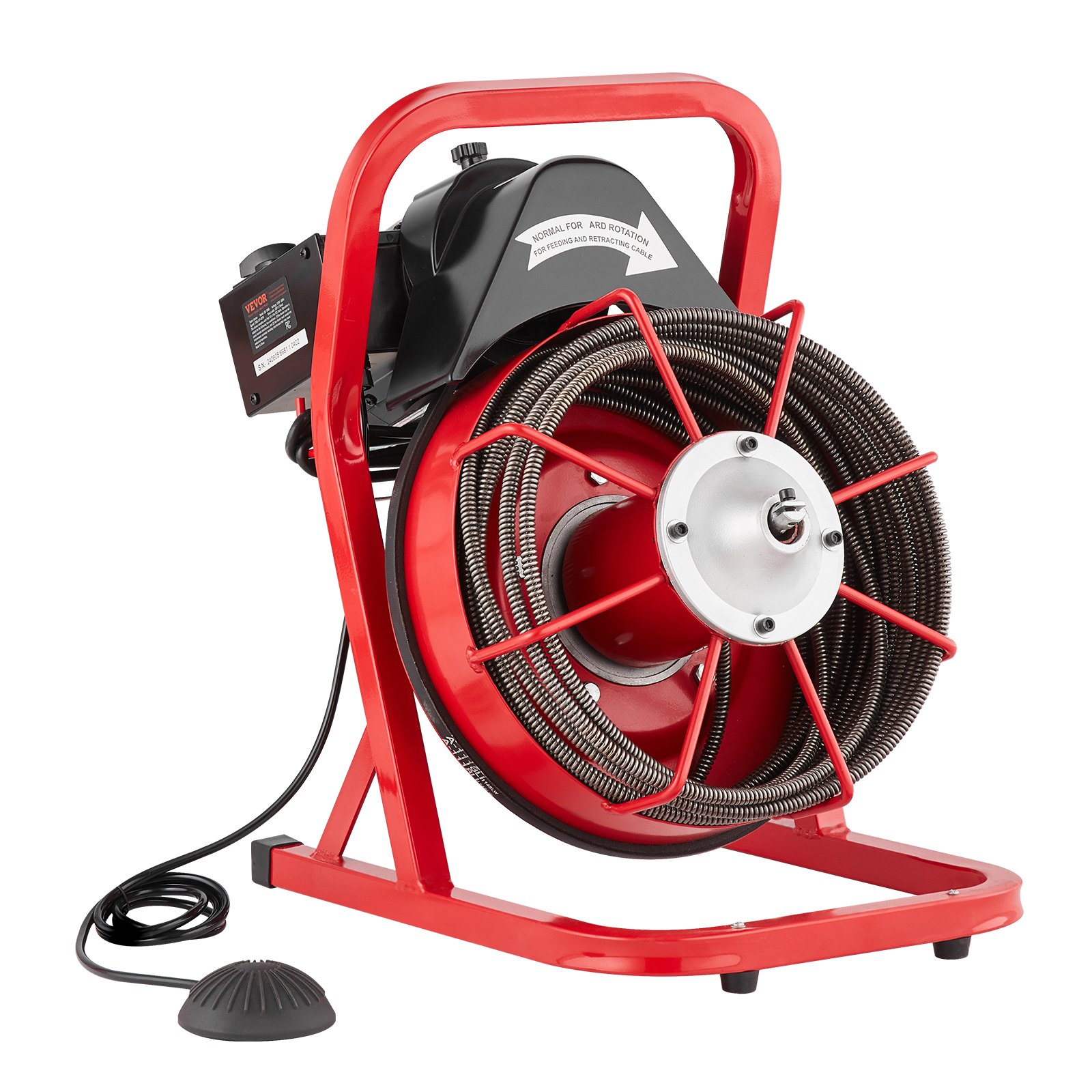 VEVOR Drain Cleaner Machine 50FT x 3/8 Inch, Sewer Snake Auger Manual Feed, 250W Electric Drain Cleaning Machine with 4 Cutters & Air-activated Foot Switch for 2" to 4" Pipes