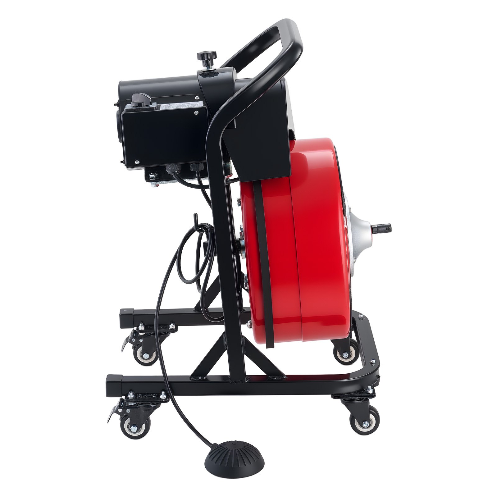 VEVOR Drain Cleaner Machine 15m x 13mm, Manual Feed Sewer Snake Auger on Wheels - with 4 Cutters & Air-activated Foot Switch for 50mm to 150mm Pipes