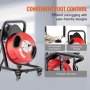 VEVOR avløpsrensemaskin 15,5 m x 1,25 cm, manuell mating av kloakkskrue - med hjul, 4 kuttere og luftaktivert fotbryter for rør på 5 til 10 cm