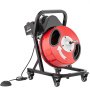 VEVOR Drain Cleaner Machine 50FT x 1/2 Inch, Manual Feed Sewer Snake Auger - with Wheels, 4 Cutters & Air-activated Foot Switch for 2" to 4" Pipes