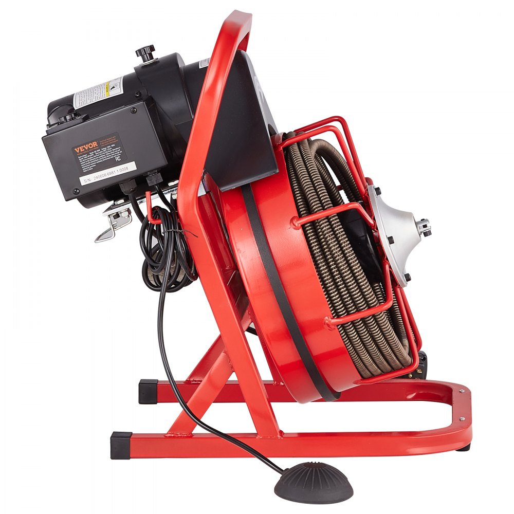 VEVOR Drain Cleaner Machine 50FT x 1/2 Inch, Sewer Snake Auger Manual Feed, 250W Electric Drain Cleaning Machine with 4 Cutters & Air-activated Foot Switch for 2" to 4" Pipes