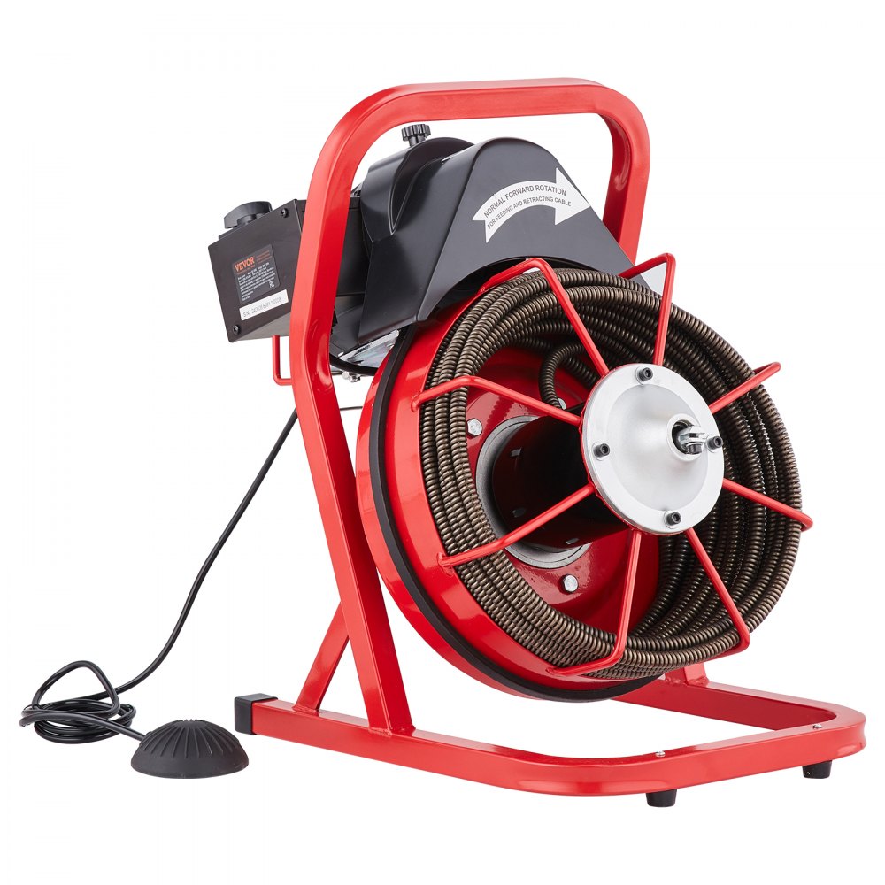 VEVOR Drain Cleaner Machine 50FT x 1/2 Inch, Sewer Snake Auger Manual Feed, 250W Electric Drain Cleaning Machine with 4 Cutters & Air-activated Foot Switch for 2" to 4" Pipes