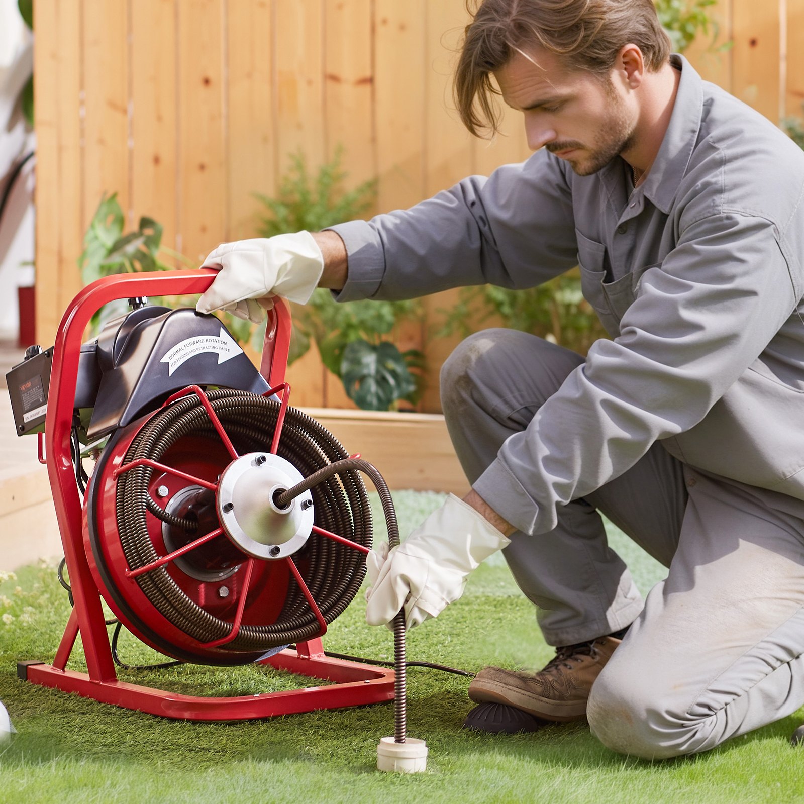 VEVOR Drain Cleaner Machine 50FT x 1/2 Inch, Sewer Snake Auger Manual Feed, 250W Electric Drain Cleaning Machine with 4 Cutters & Air-activated Foot Switch for 2" to 4" Pipes