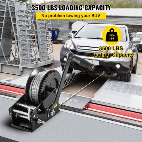VEVOR Rope Crank, 3500 LBS Capacity Heavy Duty Hand Winch with 10 m(32.8 ft) Wire Cable and Alloy Hook, w/ 2-Gear Two-Way Manual Operated Ratchet, for ATVs Boats Trailers Trucks Auto Marine, Black