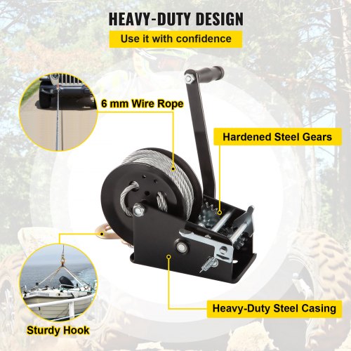 VEVOR Boat Rope Crank, 3500 LBS Capacity Heavy Duty Hand Winch with 10 m(32.8 ft) Nylon Webbing and Alloy Hook, w/ 2-Gear Two-Way Manual Operated Ratchet, for ATVs Boats Trailers Trucks Auto Marine
