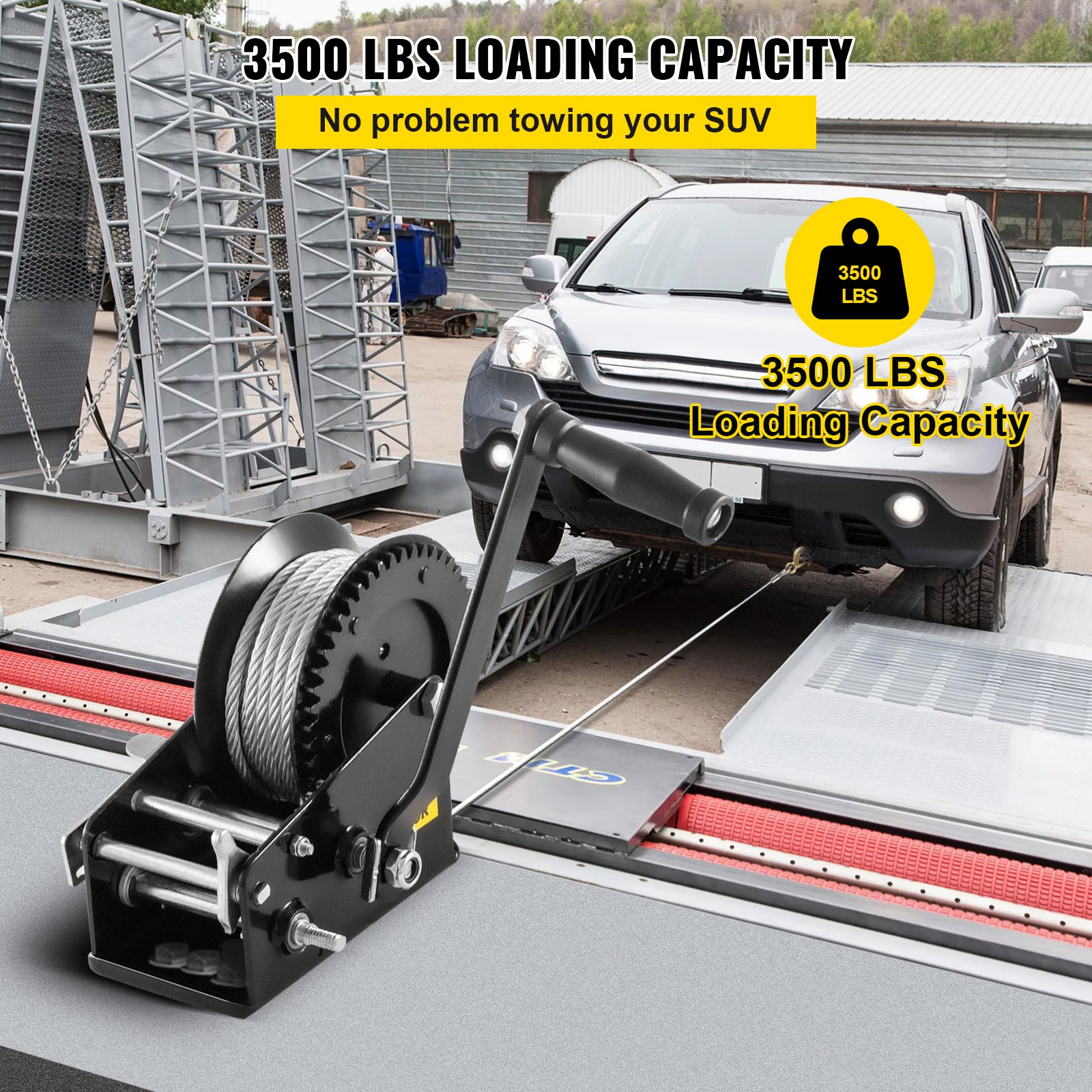 VEVOR Rope Crank, 3500 LBS Capacity Heavy Duty Hand Winch with 10 m(32.8 ft) Wire Cable and Alloy Hook, w/ 2-Gear Two-Way Manual Operated Ratchet, for ATVs Boats Trailers Trucks Auto Marine, Black