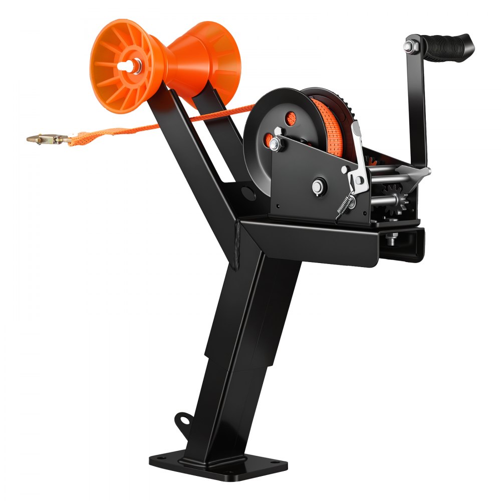 VEVOR Boat Trailer Winch Stand with Roller, 1588 kg, 6.1m Orange Polyester Strap, Boat Winch Mount, for 2-3 Inches W x 3-4 Inches H Trailer Tongue, Fit for Jet Ski, Sailboat, Speedboat