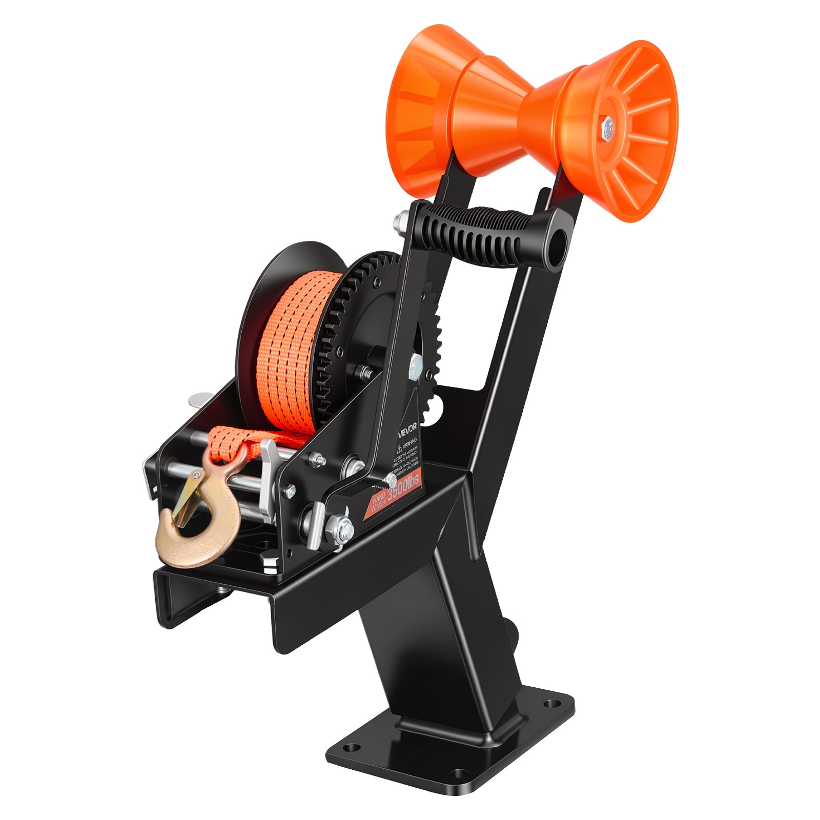 VEVOR Boat Trailer Winch Stand with Roller, 1588 kg, 6.1m Orange Polyester Strap, Boat Winch Mount, for 2-3 Inches W x 3-4 Inches H Trailer Tongue, Fit for Jet Ski, Sailboat, Speedboat
