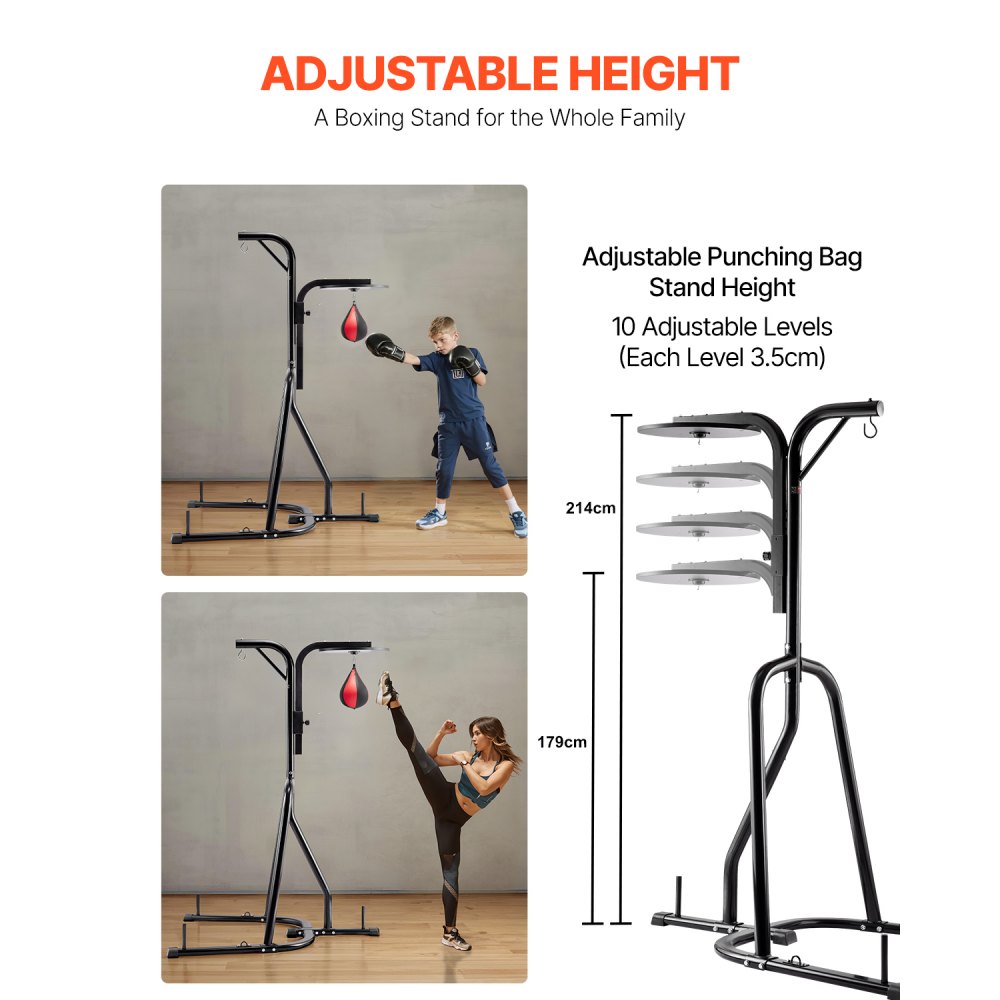 VEVOR 2 in 1 Punching Bag Stand, Steel Heavy Duty Workout Equipment, Adjustable Height Boxing Punching Bag and Speed Bag Stand, Freestanding Sandbag Rack, Holds Up to 140 lbs, for Home Gym Fitness