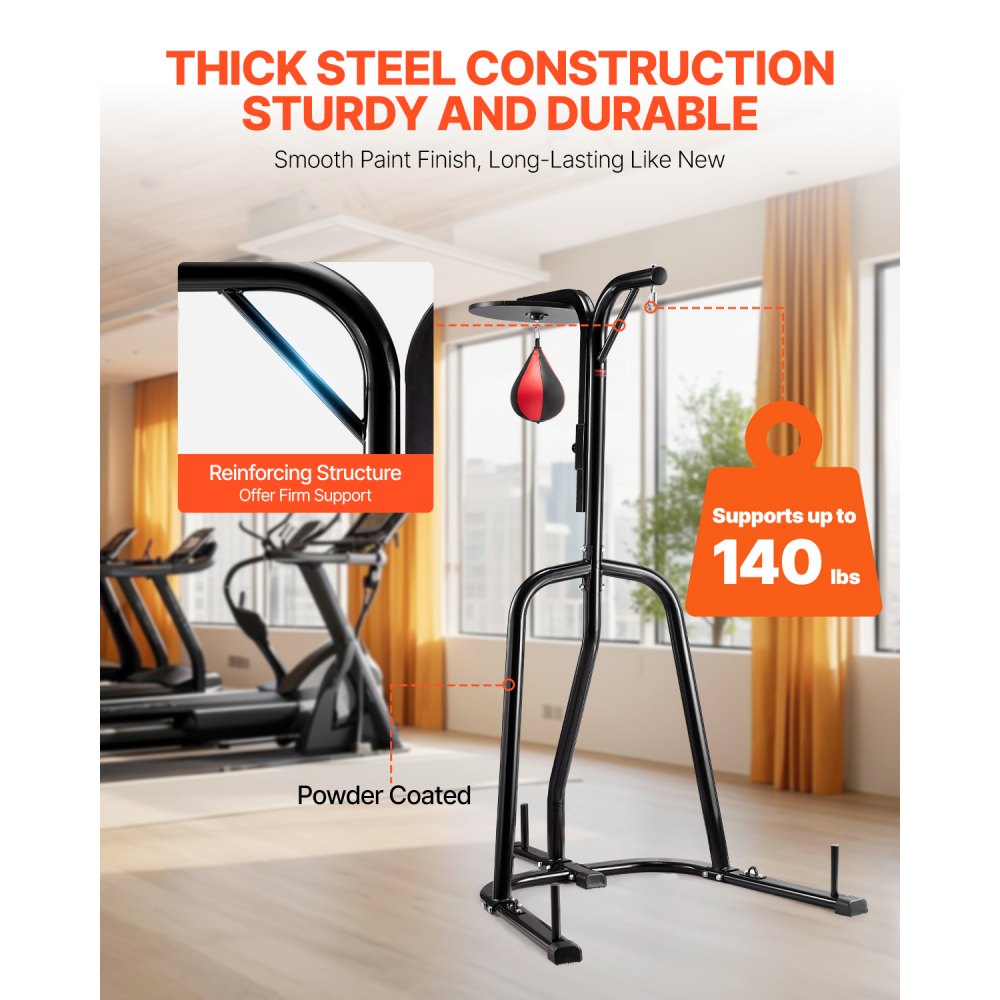 VEVOR 2 in 1 Punching Bag Stand, Steel Heavy Duty Workout Equipment, Adjustable Height Boxing Punching Bag and Speed Bag Stand, Freestanding Sandbag Rack, Holds Up to 140 lbs, for Home Gym Fitness