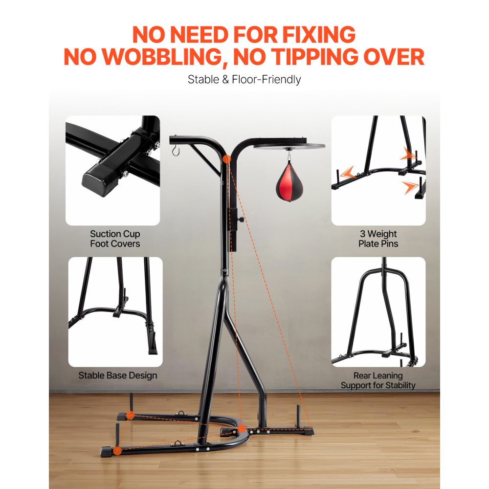 VEVOR 2 in 1 Punching Bag Stand, Steel Heavy Duty Workout Equipment, Adjustable Height Boxing Punching Bag and Speed Bag Stand, Freestanding Sandbag Rack, Holds Up to 140 lbs, for Home Gym Fitness