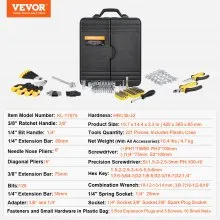 VEVOR 221-Piece Mechanics Tool Set 1/4" and 3/8" Drive Sockets SAE and Metric