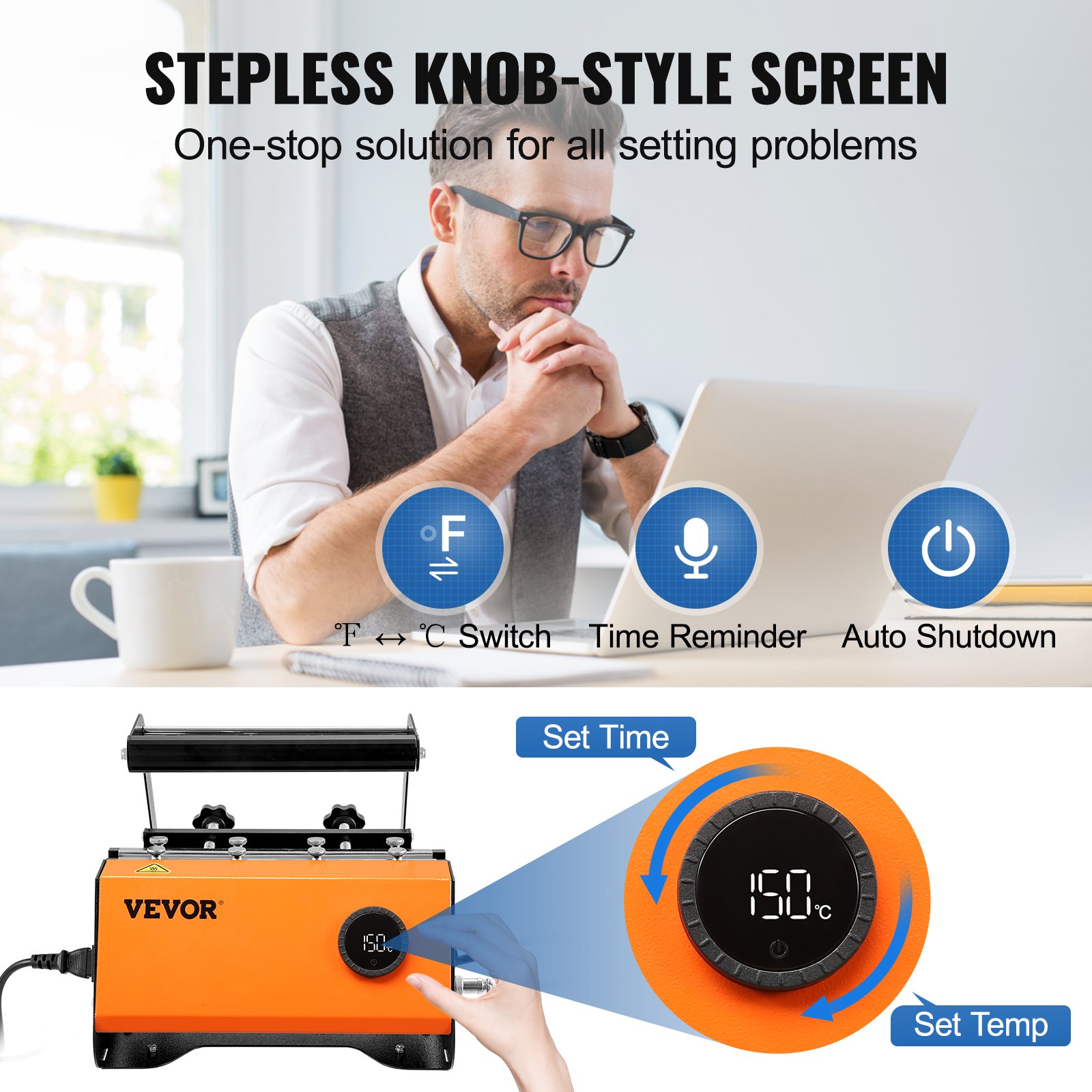 VEVOR Mug Heat Press, 850.5 g Tumbler Heat Press Machine, Sublimation Transfer 311.84-425.2 g 453.59-708.7 g 850.5 g Straight Skinny Tumblers, Cup Heat Press with Heat-resist Gloves & Tape, DIY Ceramic Mugs Cups Glasses