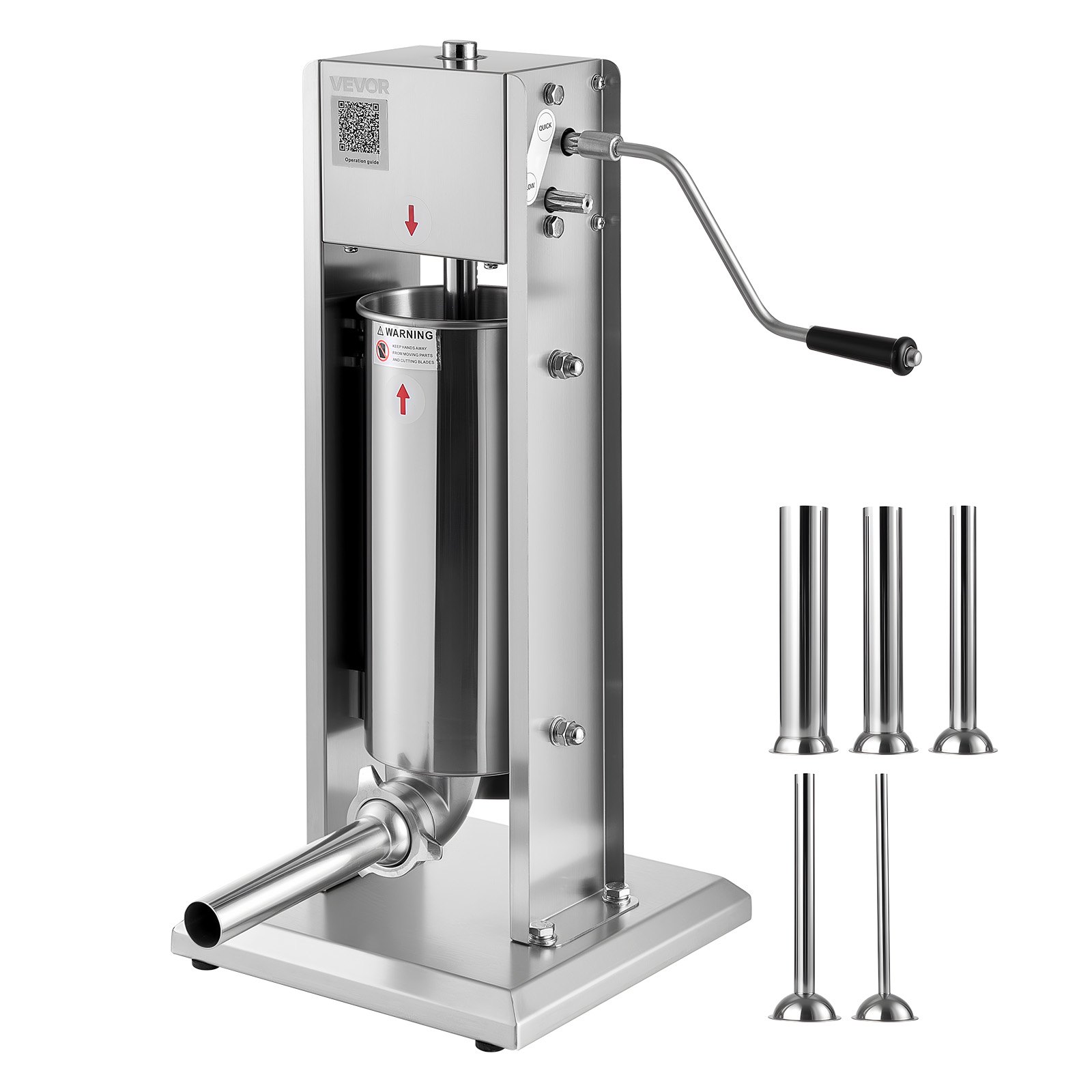 VEVOR Manual Sausage Stuffer, 11 LBS / 5 L Vertical Meat Stuffer, Dual-Speed Sausage Casing Meat Filling Machine, Stainless Steel Heavy Duty Filler with 5 Stuffing Tubes, for Commercial & Home Use