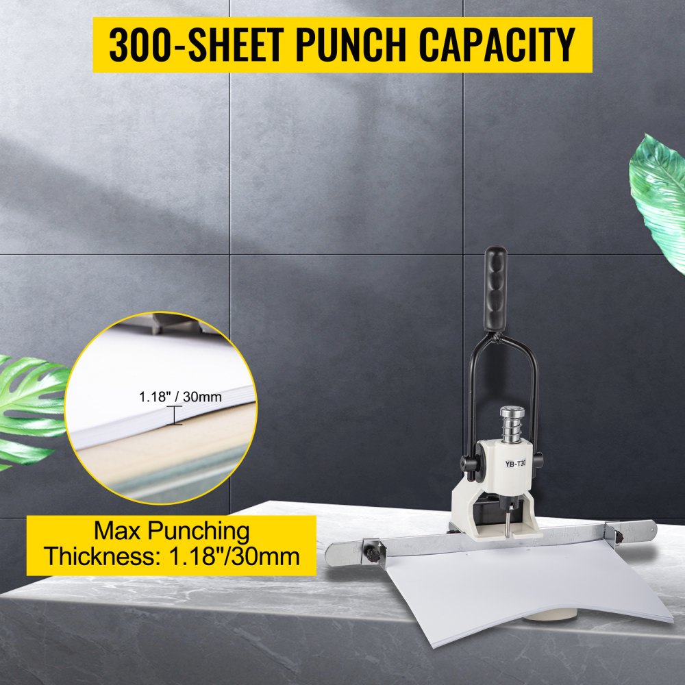 VEVOR Heavy Duty Hole Punch 300 Sheet Capacity Heavy Duty Paper Punch 1.18"/30 mm Punch Thickness Hole Puncher High Capacity Metal Body & Steel Drill Heavy Duty Punches for Paper Tags Invoices Files