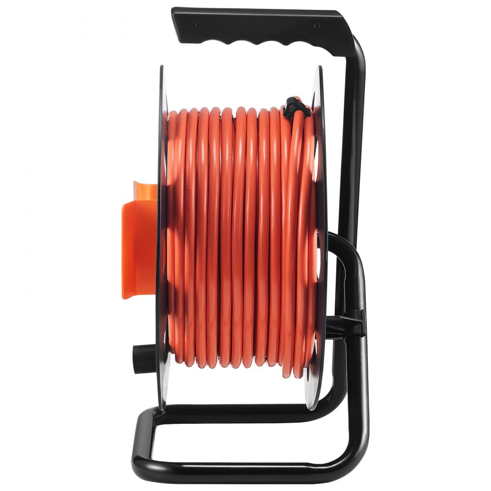 VEVOR Extension Cord Reel, 100FT, with 4 Outlets and Dust Cover, Heavy Duty 12AWG SJTOW Power Cord, Manual Cord Reel with Portable Handle Circuit Breaker, for Toolshed Garage, Tested to UL Standards