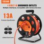 VEVOR Extension Cord Reel, 100FT, with 4 Outlets and Dust Cover, Heavy Duty 14AWG SJTOW Power Cord, Manual Cord Reel with Portable Handle Circuit Breaker, for Outdoor Indoor Toolshed Garage, UL Listed