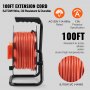 VEVOR extension cord reel, 100ft sjtow wire, oil resistant, ac125v 11a, 13a protector, durable.