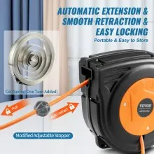 VEVOR Retractable Extension Cord Reel, 30 FT, Heavy Duty 16AWG/3C SJTOW Power Cord, with Lighted Triple Tap Outlet 10 Amp Circuit Breaker, for Ceiling or Wall Mount Garage and Shop, ETL Listed