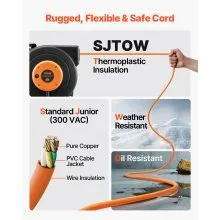 VEVOR Retractable Extension Cord Reel, 30 FT, Heavy Duty 16AWG/3C SJTOW Power Cord, with Lighted Triple Tap Outlet 10 Amp Circuit Breaker, for Ceiling or Wall Mount Garage and Shop, ETL Listed