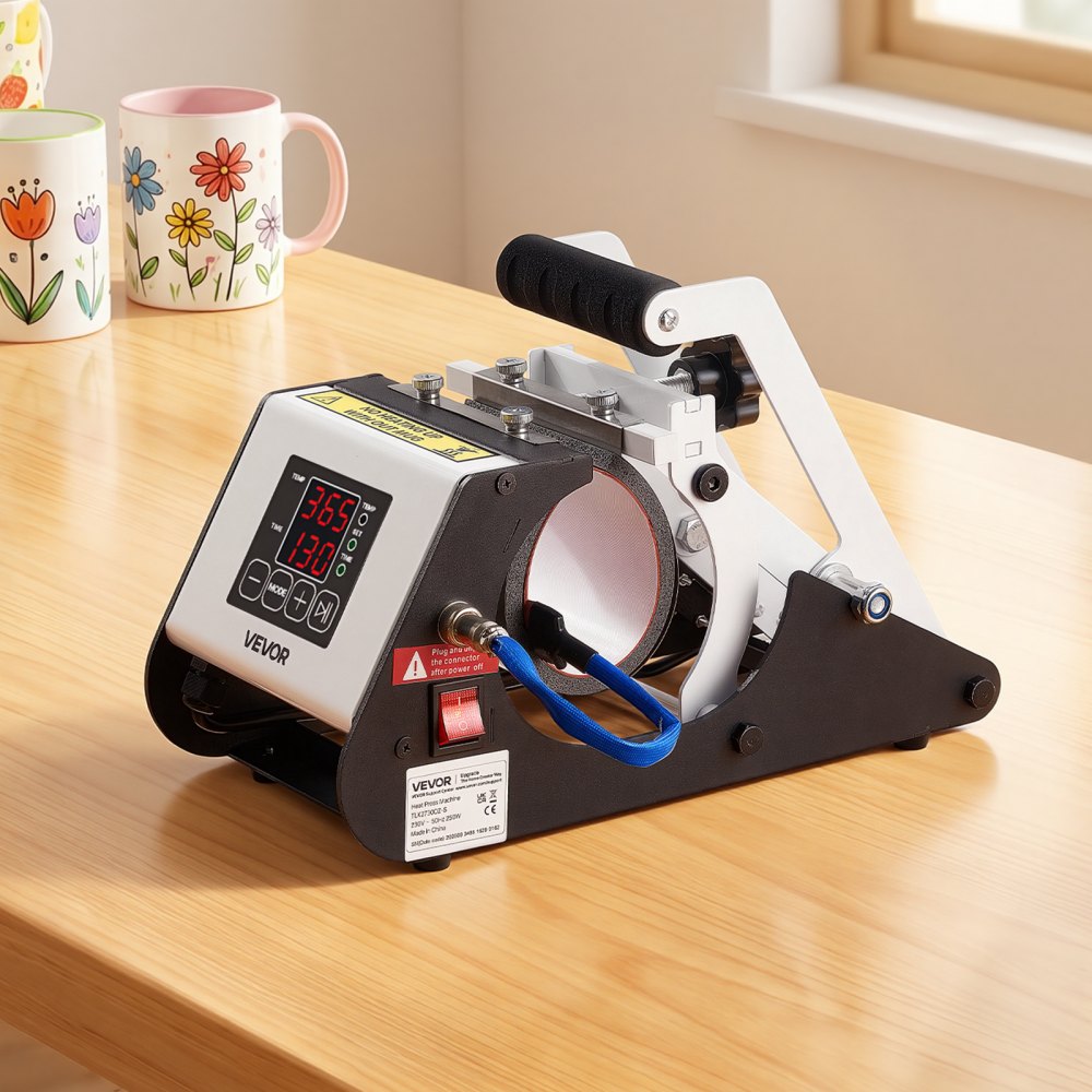 VEVOR Tumbler Heat Press Machine, Max 444 mL Mug Press, Fast and Even Heating, with Tape and Gloves, Easy Temp and Time Setting, Heat Transfer for Sublimation Tumblers, Cups, Mugs, Black and White
