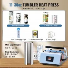 VEVOR Tumbler Heat Press Machine, 11-30oz Mug Press, Heat Up Fast and Even, Tumbler Press with Sublimation Paper, Tape and Gloves, Temp and Time Setting, for Sublimation Tumblers, Cups, Mugs, Blue