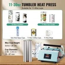VEVOR Tumbler Heat Press Machine, 11-30oz Mug Press, Heat Up Fast and Even, Tumbler Press with Sublimation Paper, Tape and Gloves, Temp and Time Setting, for Sublimation Tumblers, Cups, Mugs, Green