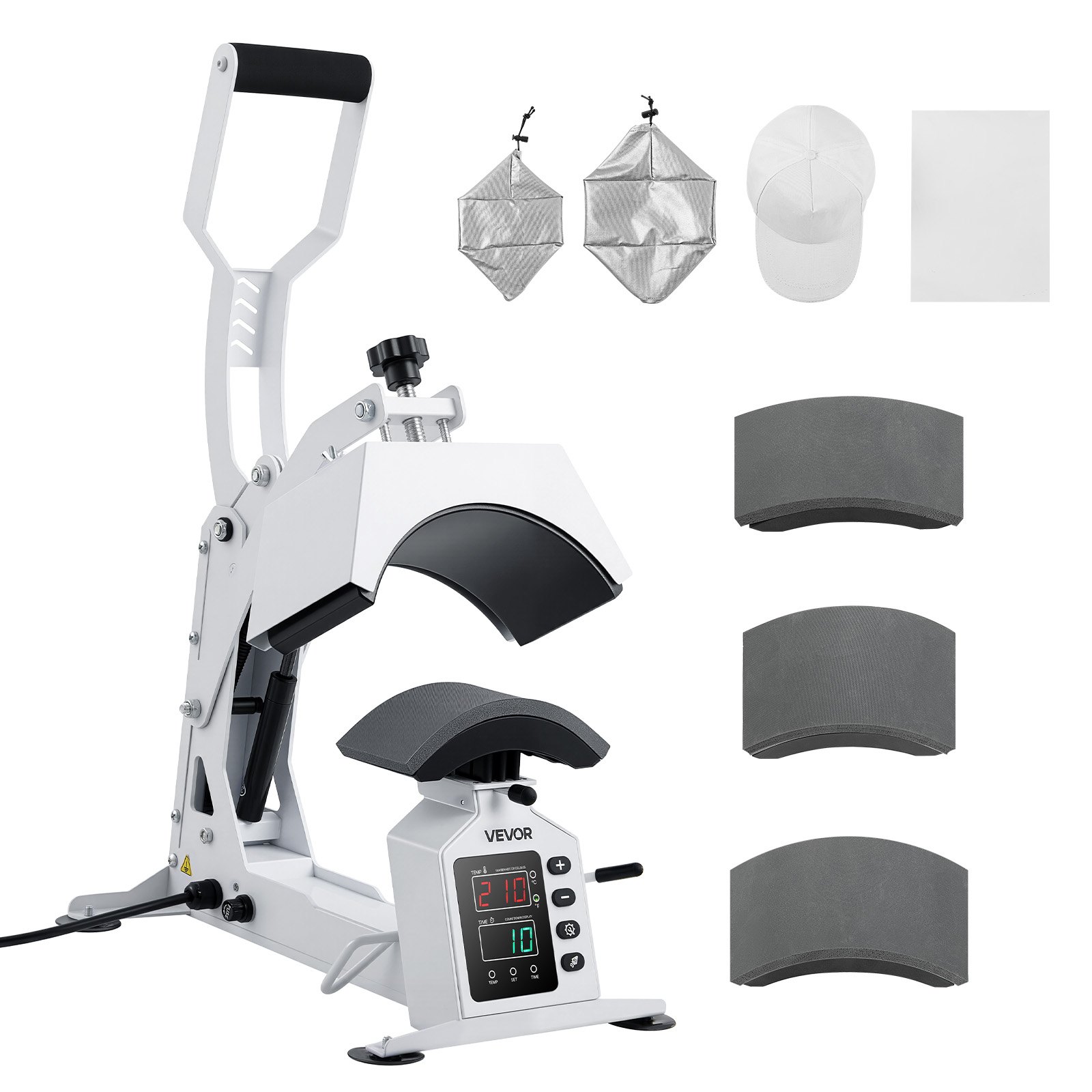 VEVOR Hat Heat Press Machine, with 4 Interchangeable Platens and Caps Stretcher, Precise Temperature & Time Control, Heat Press for Hats and Caps, for HTV Iron On and Sublimation Projects, White